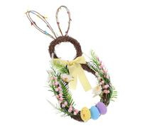 PRETYZOOM Couronne de Porte Lapin de Pâques Artisanale en Tissu et Rotin, Décoration Réaliste pour Printemps, Installation Facile, pour Décoration Maison et Séances Photo