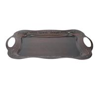 PRETYZOOM Plateau de Service Rectangulaire avec Poignées en Acier Inoxydable Marron Portable Style Vintage Européen Maison Bureau
