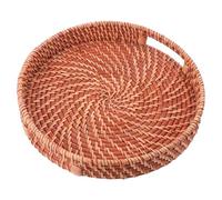 PRETYZOOM Plateau Décoratif et Antidérapant en Rotin Tressé Rond avec Poignées Ajourées, Design Naturel pour Ranger Vaisselle et Petits Objets sur Coiffeuse ou Lors de Fêtes