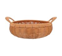 PRETYZOOM Plateau Tissé Main en Plastique Rond avec Double Poignée, Panier à Multifonction Stable pour Table à Manger et Présentation de Snacks en Style Naturel Réutilisable
