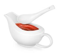 PRETYZOOM Saucière en Céramique Blanche de 200ml avec Louche et Cuillère, Sûre et Facile à Nettoyer, pour Diverses Occasions de Repas Élégants