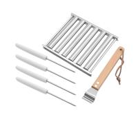 PRETYZOOM Support à Hot-dogs Barbecue en Acier Inoxydable Détachable avec Rouleau Rotatif, Manche en Bois, 5 Pièces, Ustensile Portable pour Cuisson Extérieure, Ensemble Grille