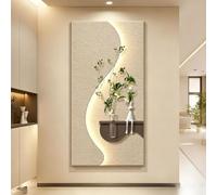 PreuepltrMa Art Mural 3D LED Sculpture en Grès avec Vase pour Plantes | Grande décoration murale d'entrée texturée verticale, applique murale à intensité variable pour salon Art déco (capteur A