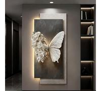 PreuepltrMa Art Mural 3D LED, Sculpture Murale Papillon & Fleurs avec Texture de grès, Décoration Murale Verticale pour Salon, entrée(B,31.50"*62.99"in)