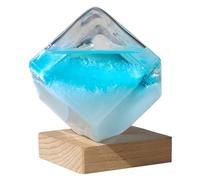 Prévisionniste météo en verre tempête cube d'eau bleu cristal avec socle en bois idéal pour la maison le bureau ou un bureau (grand format).