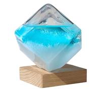 Prévisionniste météo en verre tempête cube d'eau bleu cristal avec socle en bois idéal pour la maison le bureau ou un petit espace de travail.