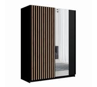 PRICE FACTORY just for you Armoire 2 Portes coulissantes avec Miroir 150 cm - Noir et chêne - Collection Strano