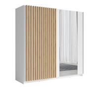 PRICE FACTORY just for you Armoire 2 Portes coulissantes avec Miroir 200 cm - Blanc et chêne - Collection Strano