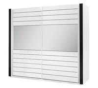 PRICE FACTORY just for you Armoire Blanche et Noire Lina - 220 x 225 x 68 cm avec 2 Grandes penderies et 2 Grands miroirs