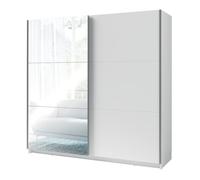 PRICE FACTORY just for you Armoire, Garde Robe 200 cm 2 Portes coulissantes avec Miroir - Blanc - Collection ARSALA
