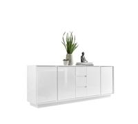 PRICE FACTORY just for you Buffet 4 Portes et 3 tiroirs, Collection Cream, Coloris Blanc laqué Brillant.