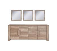 PRICE FACTORY just for you Buffet 4 Portes Farra avec 3 miroirs carrés - Chêne Dab Sonoma - 216 x 85 x 47 cm