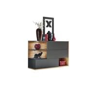 PRICE FACTORY just for you Buffet, bahut, Enfilade KLIS Trois Portes et Trois niches. Coloris Gris Anthracite et chêne. Style Design.