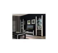 PRICE FACTORY just for you Ensemble Lina Noire et Blanche avec vitrines, Table Basse et Meuble TV + LED