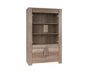 PRICE FACTORY just for you Grande vitrine Farra - 2 Portes vitrées et 2 Portes Bois - Chêne Clair - 120 x 195 x 47 cm
