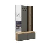 PRICE FACTORY just for you Meuble d'entrée avec Porte-Manteau et Miroir 120 cm - chêne Clair et Gris Anthracite - Collection Nemo
