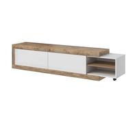 PRICE FACTORY just for you Meuble TV Extensible Sinatra - Chêne et Blanc Brillant - 2 Portes + niches - L200 à 240 x H43,4 x P40 cm
