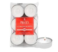 Price's - Maxi bougies chauffe-plat - Lot de 12 - Non parfumées - Durée de combustion de 10 heures - Cire blanche de qualité