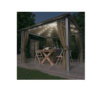 vidaXL Pavillon avec rideaux & guirlande lumineuse LED 300x300 cm Taupe Alu