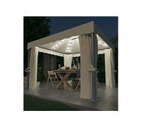 Prieel met gordijn en LED-lichtslinger 3x3 m crÃmewit3070345