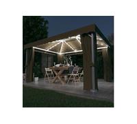 vidaXL Pavillon avec rideaux & guirlande lumineuse LED 4x3 m Taupe