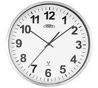 PRIM Horloge murale radio-pilotée radio-pilotée en métal Blanc/argenté - Belle décoration pour n'importe quelle pièce - Diamètre : 303 mm - Parfaite comme horloge de cuisine, décoration murale, salon,