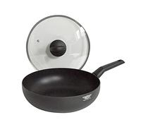 Prima Collection Black Wok Saltapasta Anti-adhésif Couvercle Verre Trempé Induction Diamètre 28 cm