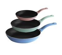 Prima Collection Portofino - Lot de 3 poêles en aluminium avec revêtement antiadhésif à 5 couches et poignée anti-brûlure, Ø 20, 24 et 28 cm, multicolore, conviennent à tous les feux sauf l’induction