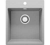PRIMAGRAN Evier Cuisine en Granit au Meuble 45cm + Kit de Vidage, 43x50cm | Set: Kit de Vidage (Siphon, bonde d’évacuation, trop-plein) + Lavabo 1 Bac - Riga, Gris