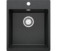 PRIMAGRAN Evier Cuisine en Granit au Meuble 45cm + Kit de Vidage, 43x50cm | Set: Kit de Vidage (Siphon, bonde d’évacuation, trop-plein) + Lavabo 1 Bac - Riga, Graphite