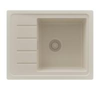 PRIMAGRAN Evier Cuisine en Granit au Meuble 45cm + Kit de Vidage, 55x44cm | Set: Kit de Vidage (Siphon, bonde d’évacuation, trop-plein) + Lavabo 1 Bac - Copenhague Easy, Tout Beige