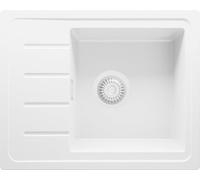 PRIMAGRAN Evier Cuisine en Granit au Meuble 45cm + Kit de Vidage, 55x44cm | Set: Kit de Vidage (Siphon, bonde d’évacuation, trop-plein) + Lavabo 1 Bac - Copenhague Easy, Tout Blanc