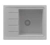 PRIMAGRAN Evier Cuisine en Granit au Meuble 45cm + Kit de Vidage, 55x44cm | Set: Kit de Vidage (Siphon, bonde d’évacuation, trop-plein) + Lavabo 1 Bac - Copenhague Easy, Tout Gris