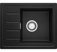PRIMAGRAN Evier Cuisine en Granit au Meuble 45cm + Kit de Vidage, 55x44cm | Set: Kit de Vidage (Siphon, bonde d’évacuation, trop-plein) + Lavabo 1 Bac - Copenhague Easy, Noir
