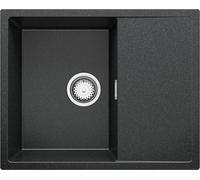 PRIMAGRAN Evier Cuisine en Granit au Meuble 45cm + Kit de Vidage, 62x50cm | Set: Kit de Vidage (Siphon, bonde d’évacuation, trop-plein) + Lavabo 1 Bac - Ibiza, Graphite
