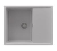 PRIMAGRAN Evier Cuisine en Granit au Meuble 45cm + Kit de Vidage, 62x50cm | Set: Kit de Vidage (Siphon, bonde d’évacuation, trop-plein) + Lavabo 1 Bac - Ibiza, Tout Gris