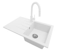 PRIMAGRAN Evier Cuisine en Granit au Meuble 45cm + Robinet, 78x50cm