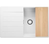 PRIMAGRAN Evier Cuisine en Granit au Meuble 50cm + Kit de Vidage, 78x50cm | Set: Kit de Vidage (Siphon, bonde d’évacuation, trop-plein) + Planche à Découper + Lavabo 1 Bac - Copenhague Top, Blanc