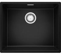 PRIMAGRAN Evier Cuisine en Granit au Meuble 60cm + Kit de Vidage, 56x47cm | Set: Kit de Vidage (Siphon, bonde d’évacuation, trop-plein) + Lavabo 1 Bac - London, Noir