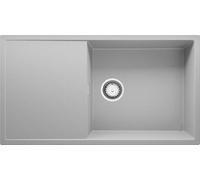 PRIMAGRAN Evier Cuisine en Granit au Meuble 60cm + Kit de Vidage, 90x50cm | Set: Kit de Vidage (Siphon, bonde d’évacuation, trop-plein) + Lavabo 1 Bac - Ibiza , Gris