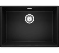 PRIMAGRAN Evier Cuisine en Granit au Meuble 70cm + Kit de Vidage, 66x47cm | Set: Kit de Vidage (Siphon, bonde d’évacuation, trop-plein) + Lavabo 1 Bac - London, Noir