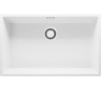 PRIMAGRAN Evier Cuisine en Granit au Meuble 80cm + Kit de Vidage, 76x47cm | Set: Kit de Vidage (Siphon, bonde d’évacuation, trop-plein) + Lavabo 1 Bac - London, Blanc