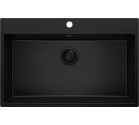 PRIMAGRAN, Evier Cuisine en Granit Tout Noir 78x50cm, Kit de Vidage, Évier à Encastrer au Meuble 80cm - Riga, Lavabo 1 Bac Q2152-Q