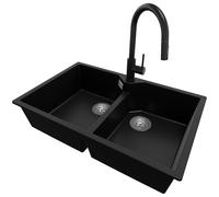 PRIMAGRAN Evier Cuisine en Granit au Meuble 80cm + Robinet, 78x50cm