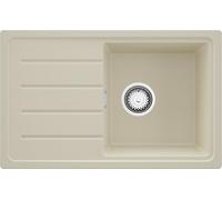 PRIMAGRAN Evier Cuisine en Granit Beige 70x44cm, Lavabo 1 bac + Kit de Vidage, Évier à Encastrer au Meuble 45cm - Copenhague Easy S040