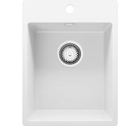 PRIMAGRAN Evier Cuisine en Granit Blanc 38x50cm, Lavabo 1 bac + Kit de Vidage, Évier à Encastrer au Meuble 40cm - Riga S036