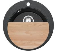 PRIMAGRAN, Evier Cuisine en Granit Graphite 50x50cm, Kit de Vidage, Accessoires, Évier à Encastrer au Meuble 45cm, Inédit Q5497-Q