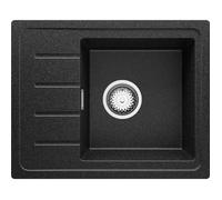 PRIMAGRAN Evier Cuisine en Granit au Meuble 45cm + Kit de Vidage, 55x44cm | Set: Kit de Vidage (Siphon, bonde d’évacuation, trop-plein) + Lavabo 1 Bac - Copenhague Easy, Graphite