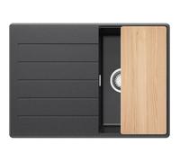 PRIMAGRAN, Evier Cuisine en Granit Graphite 70x50cm, Kit de Vidage, Accessoires, Évier à Encastrer au Meuble 40cm, Éclat X1421-Y