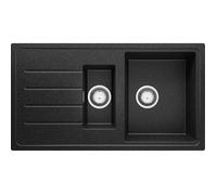 PRIMAGRAN Evier Cuisine en Granit au Meuble 60cm + Kit de Vidage, 90x50cm | Set: Kit de Vidage (Siphon, bonde d’évacuation, trop-plein) + Lavabo 1,5 bacs - Copenhague Duo, Graphite